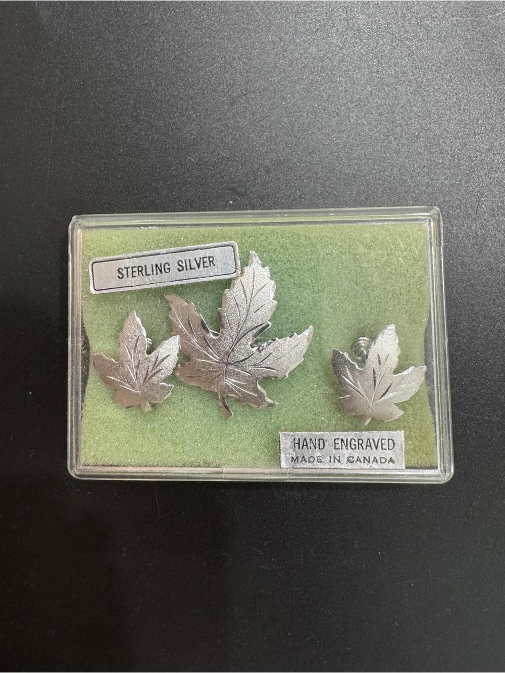 Vintage EMC Sterling Silver Maple Leaf Pin Screw-back Earring Brooch Set
